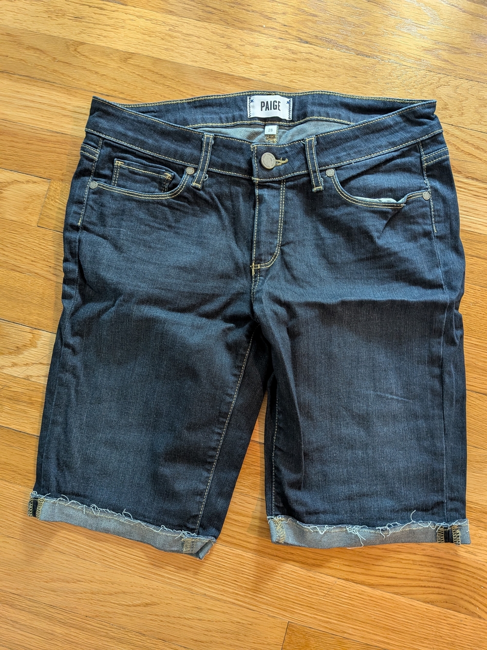 PAIGE Dark Wash Denim Bermuda Shorts - Navy Blue